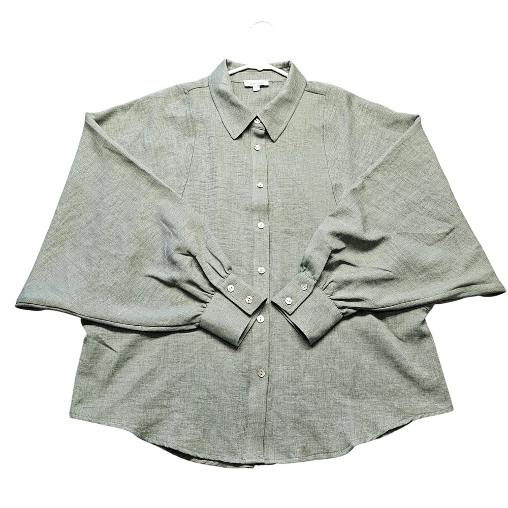 Chenault Womens Sage Green Dolman Sleeve Button Down Blouse‎ Large